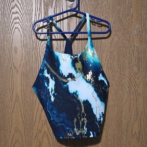 Old Navy Marble Print Crop Top in Blue and Gold